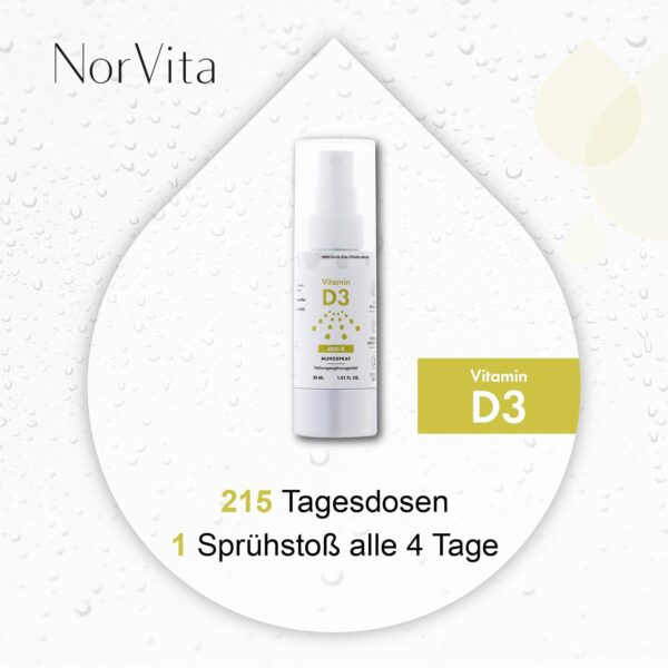 NorVita Vitamin D3 Spray 4000 IE – Nur ein Sprühstoß alle 4 Tage, hochdosiert, vegan, hohe Bioverfügbarkeit – Natürliches Waldfruchtaroma, ohne Zusatz von Konservierungsmitteln oder künstlichen Aromen – Bild 4