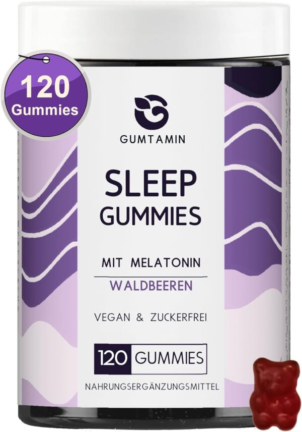 Gumtamin Sleep Melatonin Gummies - 120 Stück zuckerfrei - vegane Melatonin Gummibärchen für die Abendroutine - Alternative zu Melatonin Spray