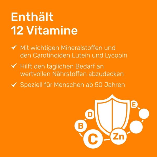 Eunova Langzeit 50+ - Nahrungsergänzungsmittel und Multivitamin mit Mineralstoffen und Lutein - speziell für Menschen ab 50-1 x 30 Kapseln – Bild 4