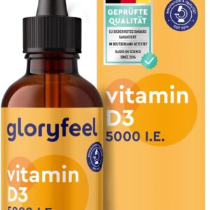 Vitamin D3 5000 I.E. pro Tropfen, Hochdosiert - 50ml (flüssig) in MCT-Öl aus Kokos - Vitamin D3 Tropfen hoch bioverfügbar und stabil - Laborgeprüft, ohne Zusätze in Deutschland hergestellt