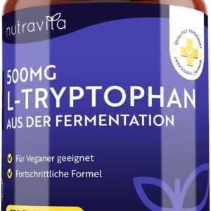 L-Tryptophan 500mg Hochdosiert - 270 Vegane Tabletten - Aus Pflanzlicher Fermentation - Premium Qualität L Tryptophan - Ohne Synthetische Bindemittel und Füllstoffe - Hergestellt von Nutravita