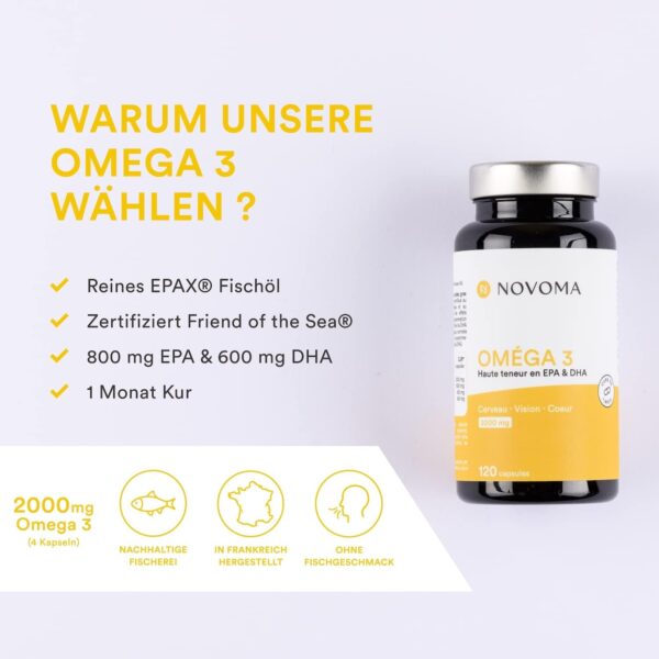 Omega 3 Epax® Fischöl 2000 mg/Tag | Rein und konzentriert | 120 Kapseln | Reich an EPA und DHA & Vitamin E | Geruchloses Fischöl | NOVOMA – Bild 4
