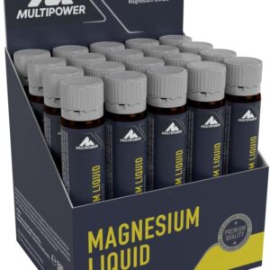 Multipower Supplements Magnesium Liquid im 20er Pack (20 Ampullen / insg. 500 ml) – Hochkonzentriertes Magnesiumcitrat unterstützt die Regeneration – Mineralstoff beugt Muskelkrämpfen vor