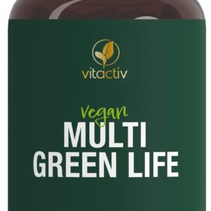 VITACTIV Multi Green Life - Green Food Multivitamin Präparat - Natur Komplex 100 Nährstoffe - Vitamin C, D, E, B Vitamine - Mineralien, Enzyme, Omega3, Vitalpilze, Probiotika, Superfood - 90 Kapseln