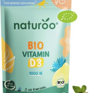 Bio Vitamin D : 100% Natürlich & Hochwertig | 60 Kapseln vegan hochdosiert | bio Vitamin D3 mit Flechtenextrakt für 2 Monate, für Männer und Frauen