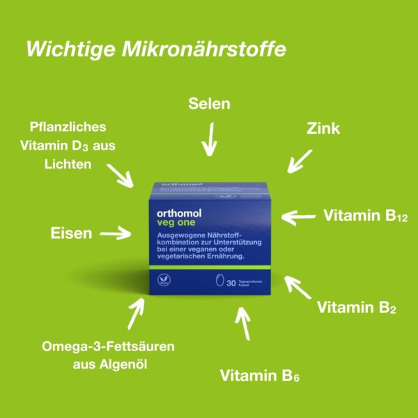 Orthomol Veg one - bei einer veganen oder vegetarischen Ernährung - mit Vitamin D, Omega-3-Fettsäuren und Eisen, 30 St. Tagesportionen – Bild 4