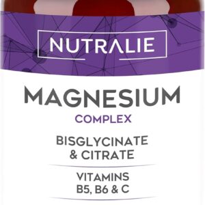 Magnesium Glycinat + Citrat - Komplex mit B6 B5 C Hochdosiert - 2145mg Magnesium Kapseln mit Vitamine B6 B5 und C + Magnesium Glycinat + Magnesiumcitrat -120 Magnesium Vegan Kapseln - Nutralie