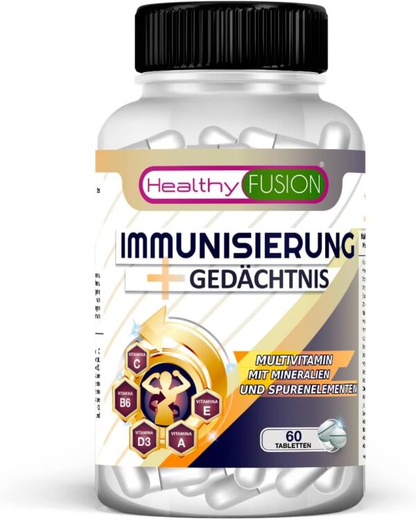 Multivitamin-Komplex mit den Vitaminen C, E, B3, B5, A, B6, B2, B1, B9, B12, D3, Zink und Eisen | Verbessert und stärkt das Gedächtnis | 60 Tabletten