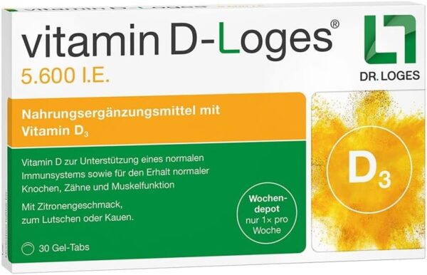vitamin D-Loges® 5.600 I.E. impuls 30 Gel-Tabs - Wochendepot, hochdosiert - Praktisches Gel-Tab für die ganze Familie - Mit Beta-Glucan und hochwertigem Extrakt aus Holunderbeeren