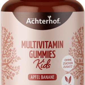 Multivitamin Kids Gummies 190 Stück | Apfel-Banane-Geschmack | mit 8 Vitaminen und Jod | ohne Zuckerzusatz | ohne Konservierungsstoffe | vegan | vom Achterhof