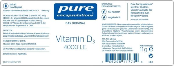 Pure Encapsulations Vitamin D3 4000IE - Ganzjährig die Versorgung sicherstellen - 60 Kapseln – Bild 2