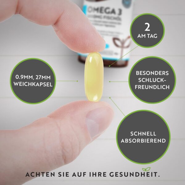 Omega 3 Kapseln hochdosiert 240-2000mg Fischöl Kapseln mit 660mg EPA & 440mg DHA pro Portion - Omega 3 Öl, Reines Fischöl aus nachhaltiger Fischerei - Geprüft/Zertifiziert in Deutschland - Nutravita – Bild 4