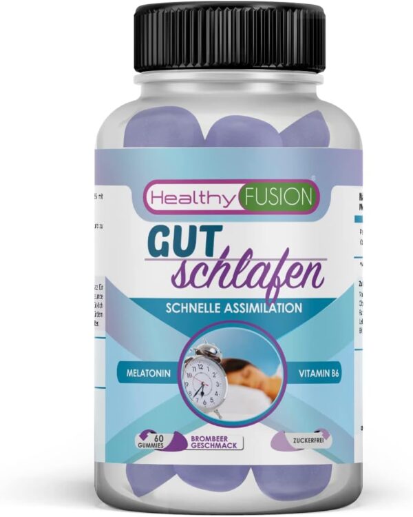 Healthy Fusion SCHLAFEN SIE GUT | 100% reines sublinguales Melatonin + B6 | Schnelle Absorption für tiefen, erholsamen Schlaf | Einschlafen & Durchschlafen leicht gemacht | 60 Kapseln