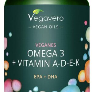 Omega 3 + ADEK Kapseln | Vegan | Premium: life's™Omega & K2Vital® | Veganes EPA, DHA + Vitamin A, D, E, K | 60 Stück | Deutsche Produktion von Vegavero®