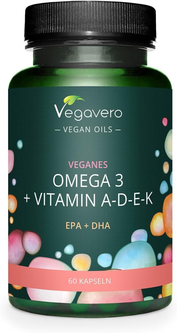 Omega 3 + ADEK Kapseln | Vegan | Premium: life's™Omega & K2Vital® | Veganes EPA, DHA + Vitamin A, D, E, K | 60 Stück | Deutsche Produktion von Vegavero®