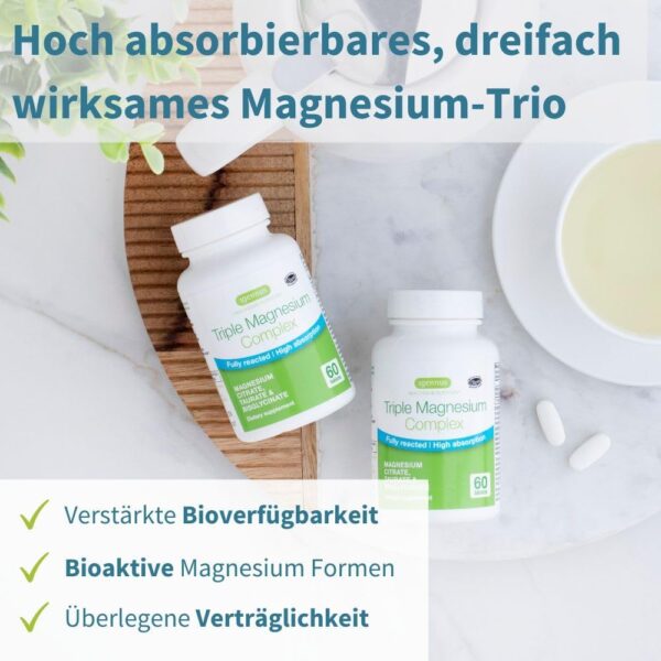 Triple Magnesium Komplex, Magnesium Glycinat, Taurat & Citrat, hohe Bioverfügbarkeit und Absorption, magenfreundlich, vegan und hypoallergen, 60 Tabletten, von Igennus – Bild 2