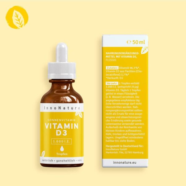 Vitamin D3 (Cholecalciferol) 1.750 Tropfen (1000 I.E. / 25µg) 50ml Flasche. Natives Olivenöl mit Vitamin D3 aus Flechten. Laborgeprüft, hohe Verwertbarkeit, hochdosiert, vegan und hergestellt in DE. – Bild 7