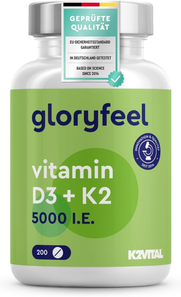Vitamin D3 K2 5000 IE (2+ Jahre) - Premium: K2VITAL® 99,7+% All-Trans - 200µg Vitamin K2 MK7 Hochdosiert - 1 Tablette/5 Tage - Laborgeprüft, ohne Zusätze in Deutschland hergestellt