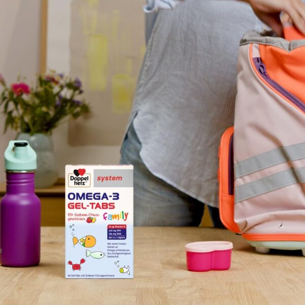 Doppelherz system OMEGA-3 family Gel Tabs – Enthält 180 mg DHA, ein Baustein des Gehirns, als Tagesportion (2 Gel-Tabs) – 60 Tabs – Bild 2