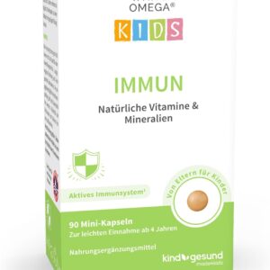 Vitamine für Kinder – für das Immunsystem – zuckerfrei – Omega-3, Vitamin C, D3+K2, Selen, Zink – 90 Mini-Kapseln (1 Monat)