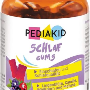 PEDIAKID - GUTE NACHT GUMS - Nahrungsergänzungsmittel - Linde, Weißdorn, Kamille & Melisse - Hilft beim Einschlafen - Fördert eine bessere Schlafqualität - Gelatinefrei - 60 Gummis