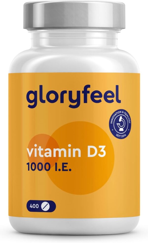 Vitamin D Sonnenvitamin - 400 Tabletten (13 Monate) - Laborgeprüfte 1000 IE Vitamin D3 pro Tablette - Unterstützt Knochen, Zähne, Muskeln und Immunsystem* - Ohne Zusätze