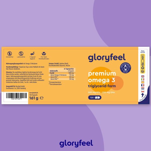 Premium Omega 3 - Triglycerid-Form (4-fache Stärke) - Höchster EPA/DHA Gehalt: 75% - Nachhaltiger Fischfang - Laborgeprüfte Fischöl Kapseln, aufwendig aufgereinigt in Deutschland hergestellt – Bild 2