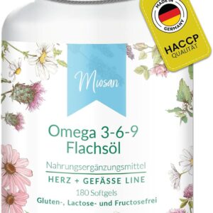Omega 3-6-9 - HERZ + GEFÄSSE LINE - 180 Softgels - Hochdosiert - 100% Vegan – 1100mg Omega-3 pro Tag –Herstellung & Laborprüfung in Deutschland | MIOSAN® CLUB - Exklusives Wohlbefinden