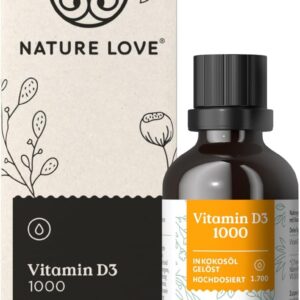 NATURE LOVE® Vitamin D3 1000 (50ml flüssig) – Laborgeprüfte 1000 I.E. pro Tropfen – in MCT-Öl aus Kokos – Vitamin D hochdosiert – hoch bioverfügbar, sehr hohe Stabilität und ohne unnötige Zusätze