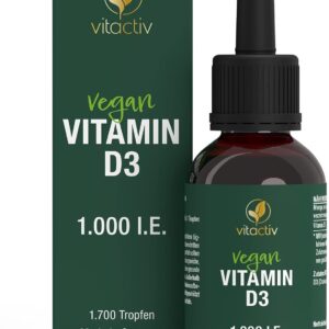 VITACTIV Vitamin D3 Tropfen - Für Knochen, Muskeln & Immunsystem - 1000 IE Vitamin D pro Tropfen, Hochdosiert, Hoch Bioverfügbar - Aus Deutschland, Laborgeprüft, Vegan - 50ml, 1700 Tropfen