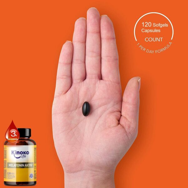 MELATONIN AKTIV, Hanföl, Passionsblume, GABA & Vitamin B1, B3, B6, B12, Hochdosiert, Ideal zum Einschlafen & Entspannen, Schlafkapseln, Schlafhilfe, Durchschlaftabletten, Glutenfrei, 120 Kapseln – Bild 3