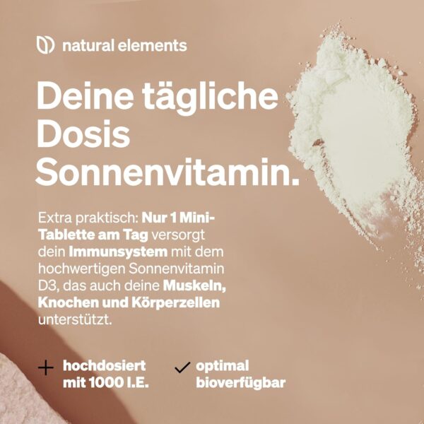 Vitamin D3 1000 I.E. – 365 Tabletten im Jahresvorrat – Vitamin D für Knochen und Immunsystem – hochdosiert, ohne unnötige Zusätze – in Deutschland produziert & laborgeprüft – Bild 3