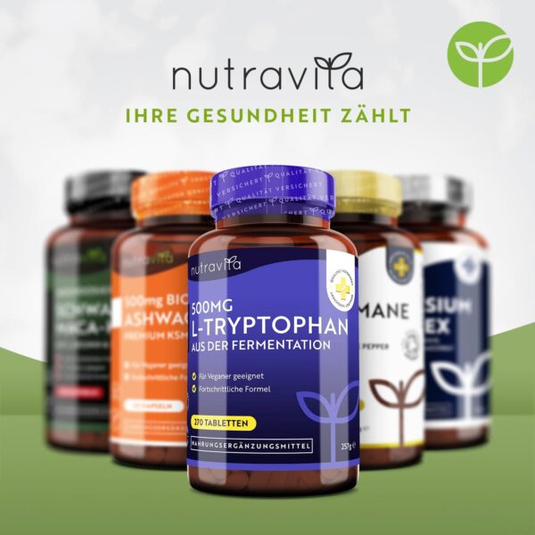 L-Tryptophan 500mg Hochdosiert - 270 Vegane Tabletten - Aus Pflanzlicher Fermentation - Premium Qualität L Tryptophan - Ohne Synthetische Bindemittel und Füllstoffe - Hergestellt von Nutravita – Bild 6
