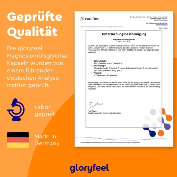 Magnesium Bisglycinat - 240 Kapseln - 400mg Chelatiertes Magnesium pro Tag - Hochdosiert für weniger Müdigkeit + Muskel-Support* - Vegan, laborgeprüft, ohne Zusätze in Deutschland hergestellt – Bild 6