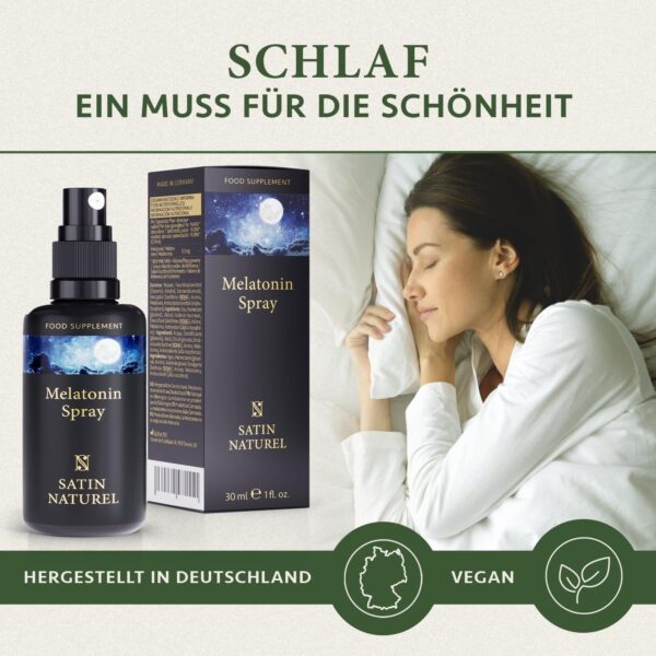 Melatonin Einschlafspray - Schnell wirkendes Melatonin hochdosiert - Melatonin 0,5mg - Extra groß: 214 Tage - Sleep Spray 30ml - 100% Vegan & Zuckerfrei - Satin Naturel – Bild 6