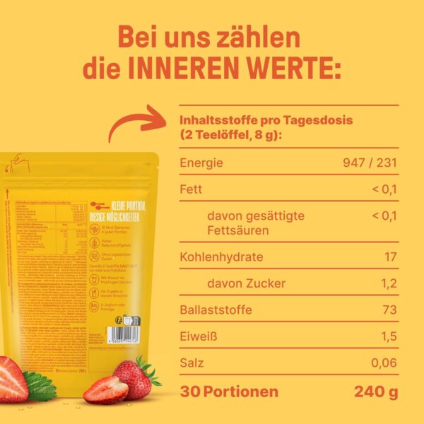 BRAINEFFECT DAILY GUT - Leckeres Bakterienstämme Getränkepulver mit Ballastoff und Vitamine B6 + B12 (1, Erdbeere) – Bild 4