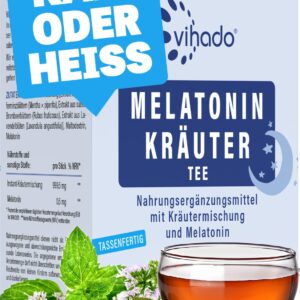 Vihado Kräutertee mit Melatonin - Melatonin Tee im Stick, Tassenfertig - mit Melatonin, Pfefferminz und Lavendelblüten - Nacht Tee (30 Sticks)
