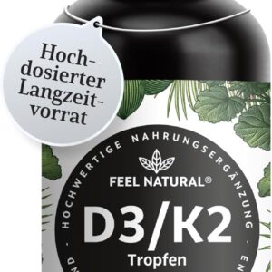 Vitamin D3/K2 Tropfen (50 ml) - 1000IE Vitamin D3 pro Tropfen - Spitzenrohstoff K2VITAL® mit 99,7% All-Trans-MK-7 - laborgeprüft, hochdosiert, ohne Zusätze, in Deutschland produziert