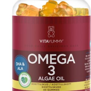 VITAYUMMY Vegan Omega 3 für Kinder und Erwachsene, Gummies mit Zitronengeschmack - Gesunde Fette aus Omega 3 Algenöl - Natürliche, Allergenfrei und Gelatinefreie - 60 Gummy Vitamins, 1 Monat