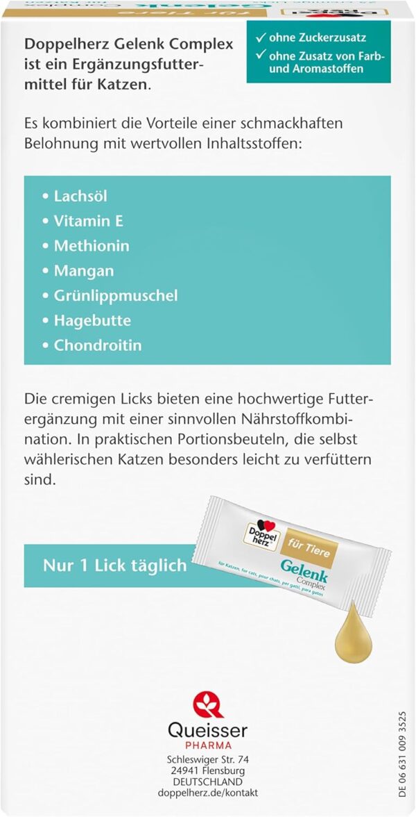 Doppelherz Gelenk Complex für Katzen – Mit essentiellen Omega-3 Fettsäuren + Vitamin E – 25 Licks – Bild 2
