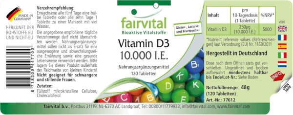 Fairvital | Vitamin D3 10.000 I.E. Depot - 120 Tabletten - HOCHDOSIERT - Cholecalciferol - nur 1 Tablette alle 10 Tage – Bild 2