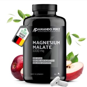 Amando Perez Magnesium Malat Tabletten 3000mg Hochdosiert - 180 Stück Magnesiummalat Vegan & Laborgeprüft (450mg Magnesium) Kapseln für Sport - Trägt zu einer normalen Muskelfunktion bei