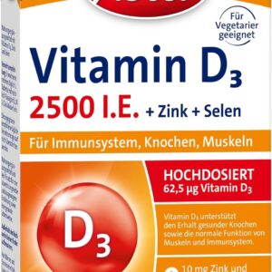 Abtei Vitamin D3 Forte Plus - mit Zink und Selen zum Erhalt gesunder Knochen, Zähne und zur Unterstützung des Immunsystems - 42 Tabletten 53 g, Anzahl Der Teile 1