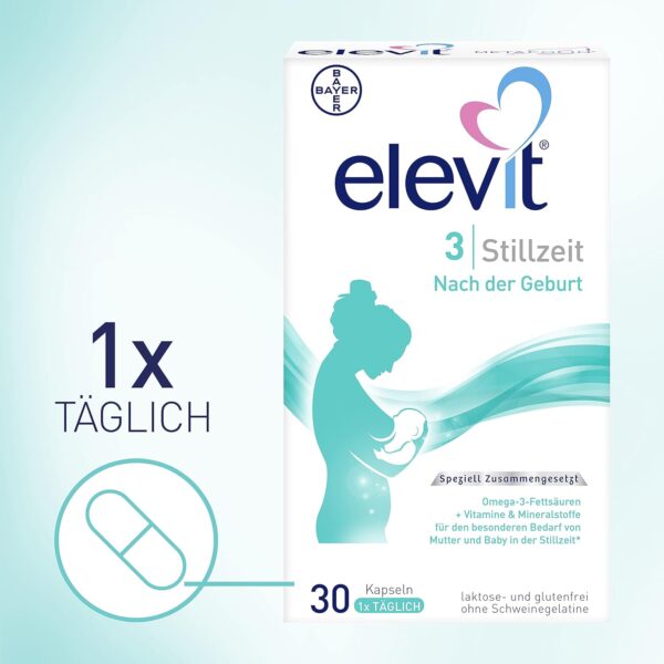 Elevit 3 - Nährstoffversorgung von Mutter und Kind ab der Stillzeit - Nahrungsergänzungsmittel mit Omega-3-Fettsäuren, Vitaminen und Mineralstoffen - 1 x 30 Kapseln – Bild 2