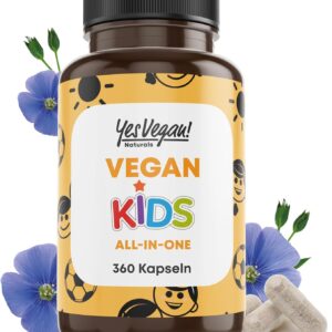 Kinder Vitamine All-in-One (360 Kapseln = Jahresvorrat) Vitamin B12+D3+K2+B2+B6+B9 Folsäure + Zink + Eisen + Selen + Natrium + Kalium + Jod - Vitamine Kinder - Multivitamin Kinder (1)