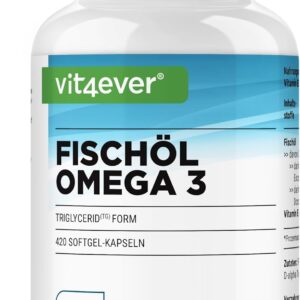 Omega 3 mit 420 Kapseln - 4000 mg Fischöl pro Tag mit EPA & DHA in Triglycerid-Form - Aufwendig gereinigt aus nachhaltigem Fischfang
