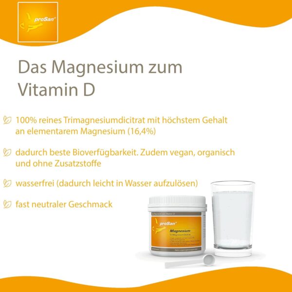 proSan Magnesiumpulver 250g (Tri-Magnesium-Di-Citrat, 16,4%) | Premium Magnesium | Vegan & Hochdosiert | Organisch & Wasserfrei | Reines Pulver ohne Zusatzstoffe – Bild 4
