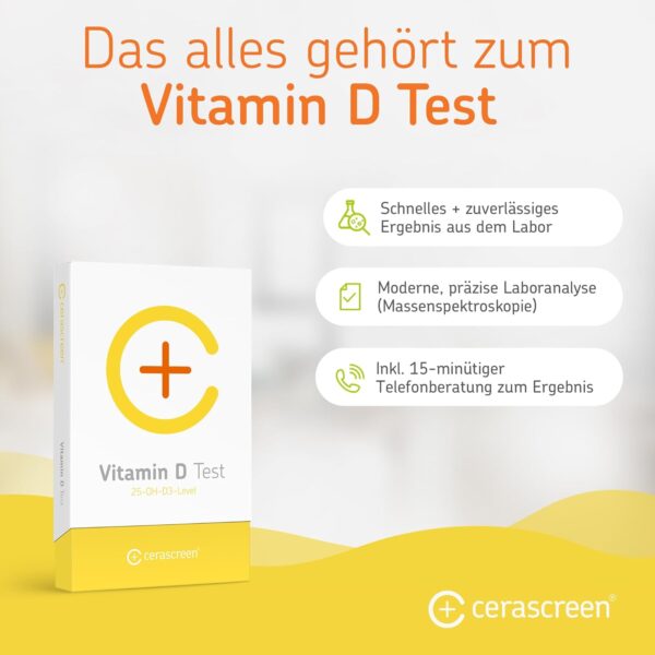 Vitamin D Test Kit von CERASCREEN - Spiegel messen und Bedarf erkennen mit dem Testkit für zu Hause | Zertifiziertes Labor | Konkrete Handlungsempfehlungen und Gesundheitsinformationen – Bild 2