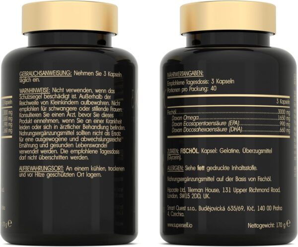 Omega 3 Kapseln Hochdosiert 3000mg - Premium Fischöl 120 Kapseln - Dreifache Wirkung - Hoher DHA & EPA Gehalt - Reines Omega 3 Öl aus Nachhaltigem Fischfang - Laborgeprüftes Fischöl Ohne Zusätze – Bild 3