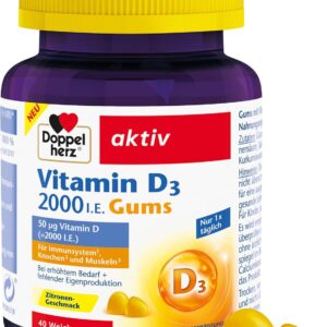 Doppelherz Vitamin D3 - Vitamin D trägt zur normalen Funktion des Immunsystems bei - 40 leckere Gums mit Zitronen-Geschmack